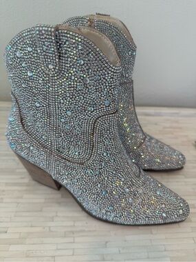 Harlow Silver Crystal Western Ankle Boots